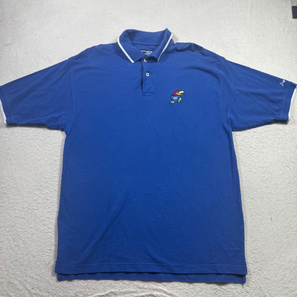 Crable Sportswear Polo Shirt Mens Large Blue Good Kansas Jayhawks Embroidered